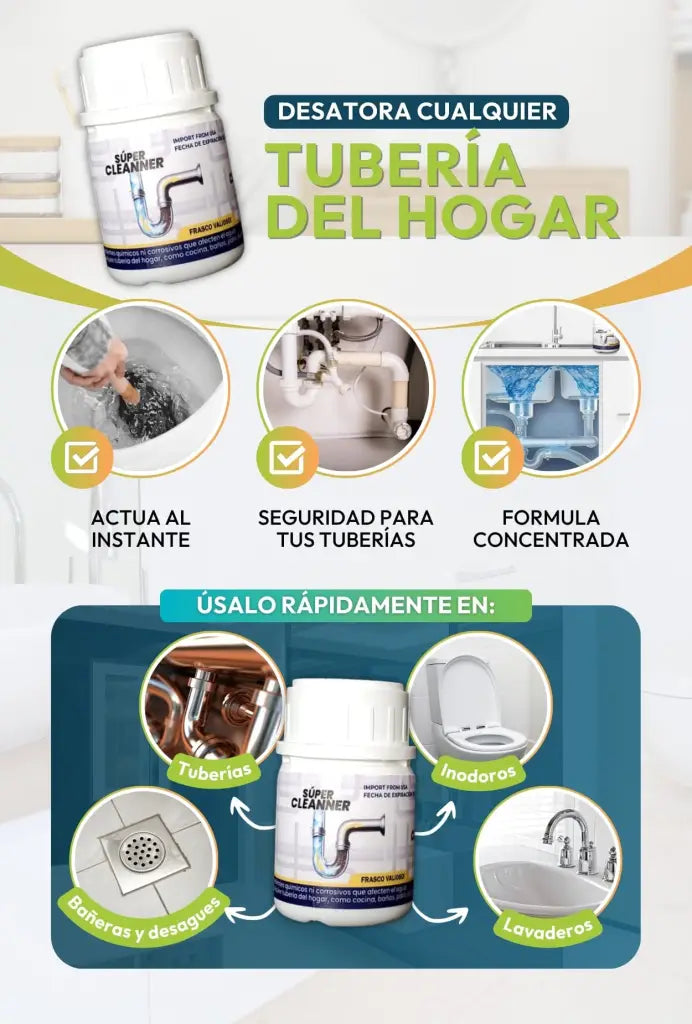 Super Cleanner - DESATORADOR EN POLVO PARA TUBERIAS 140gr